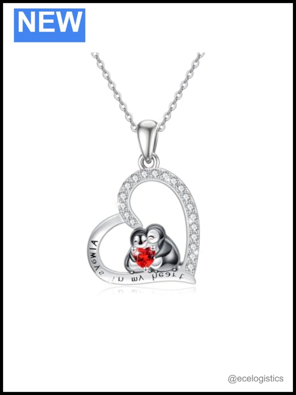 925 Sterling Silver Penguin Couple Heart Pendant Necklace